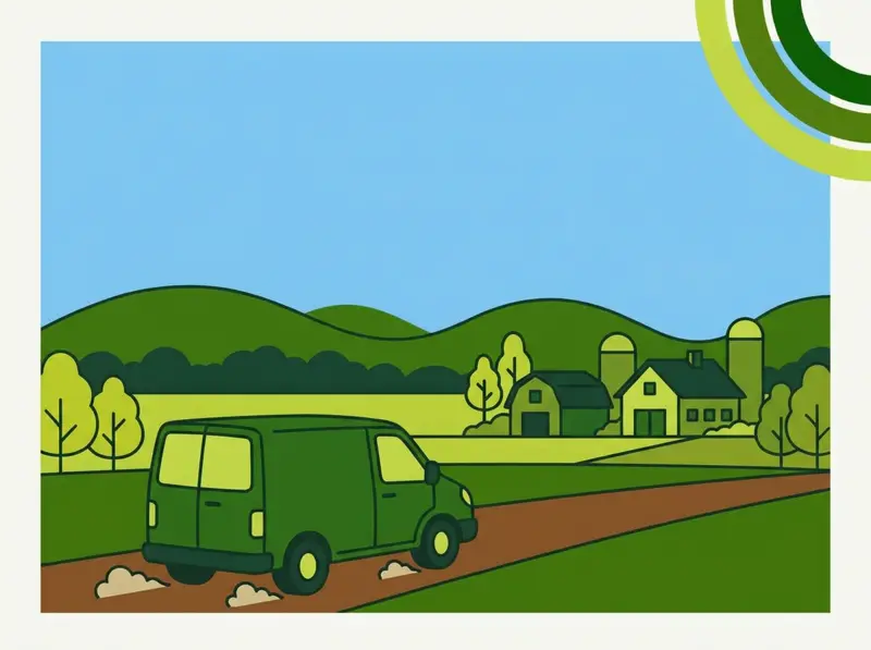 Carrinha verde a sair da quinta para entregar