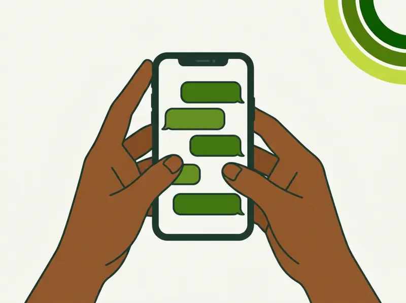 Mãos a enviar a encomenda numa conversa no telemóvel